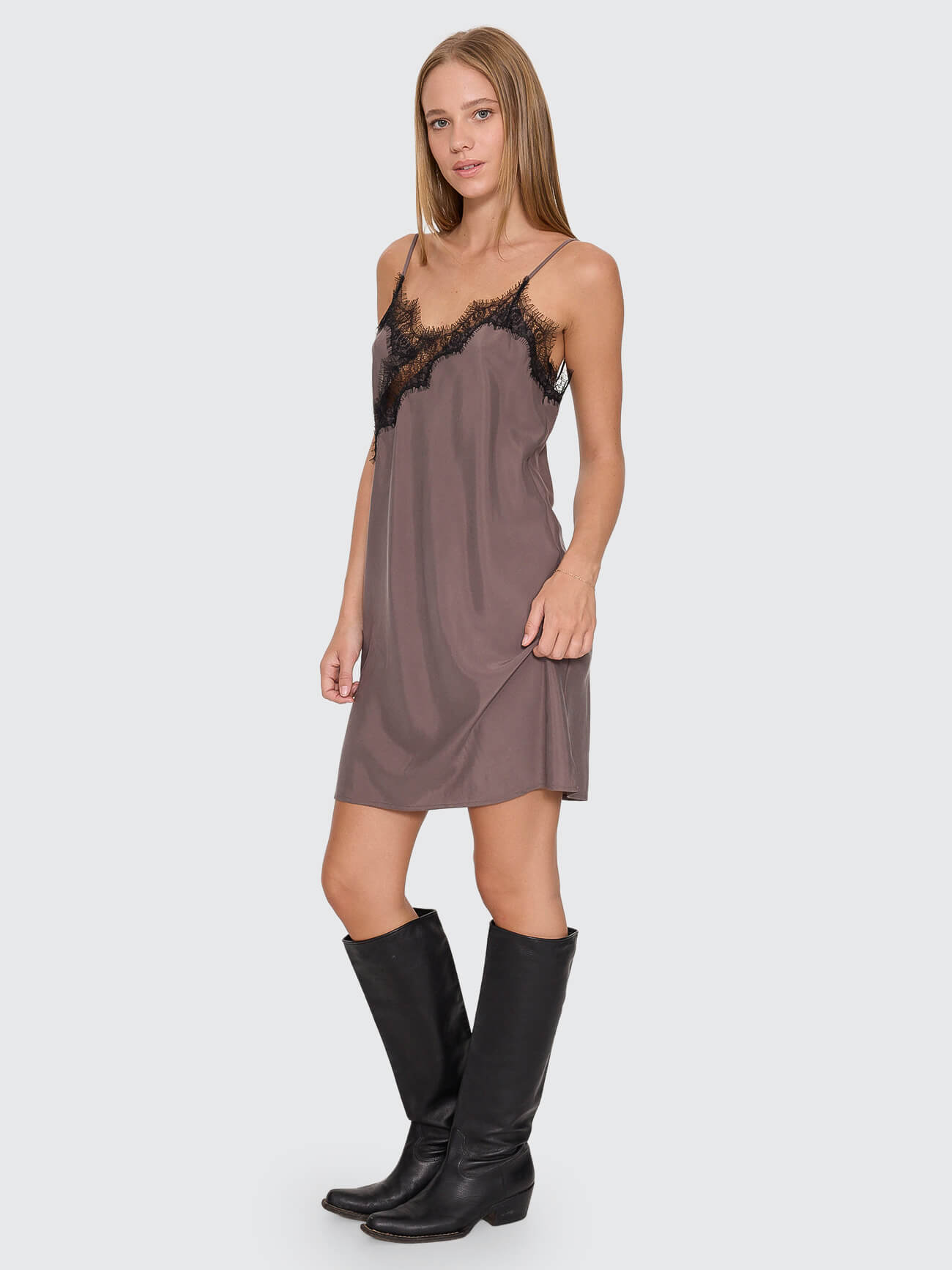 New Romance Lace Mini Slip Dress - Charcoal Rose 4