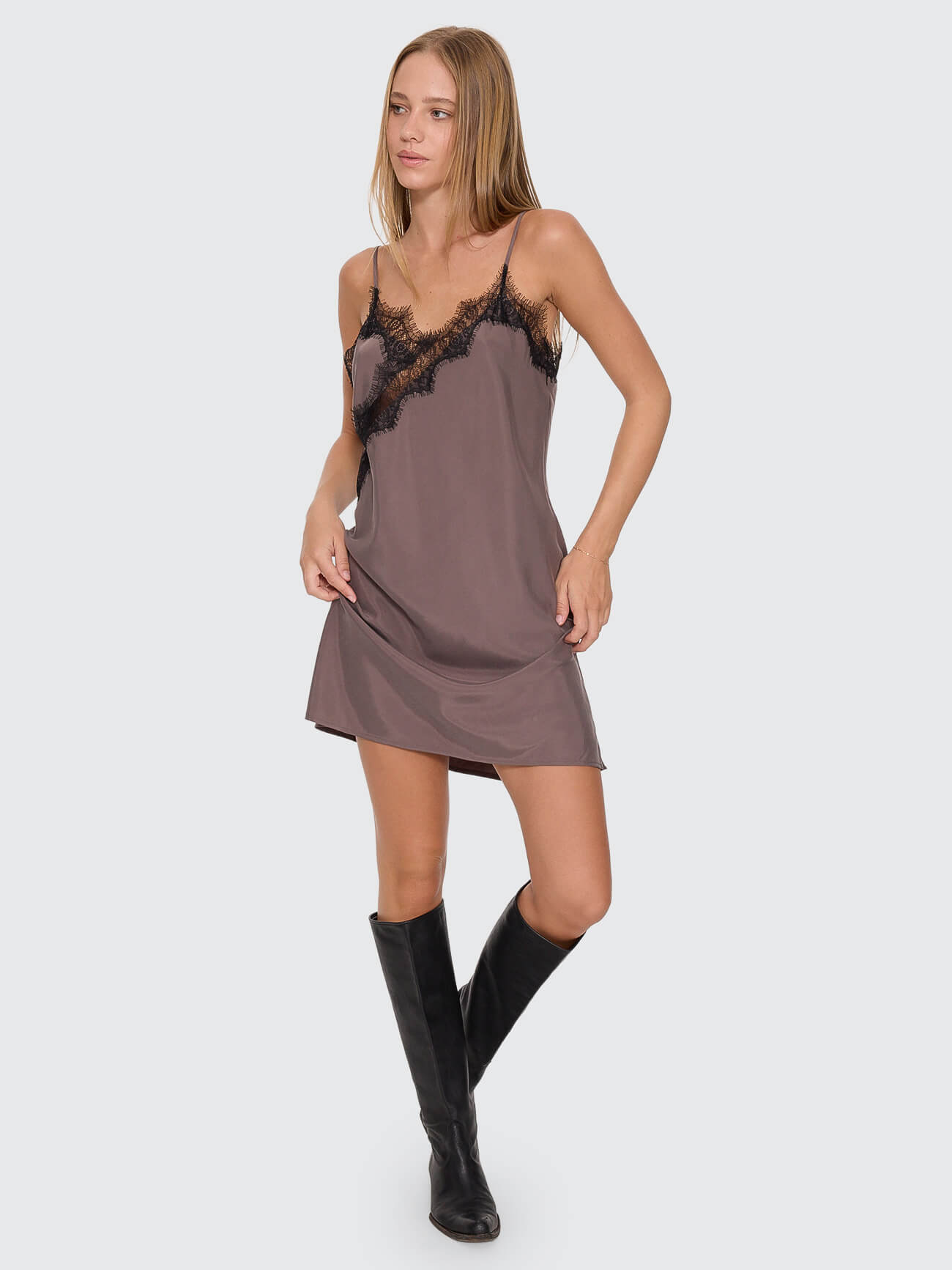 New Romance Lace Mini Slip Dress - Charcoal Rose 4