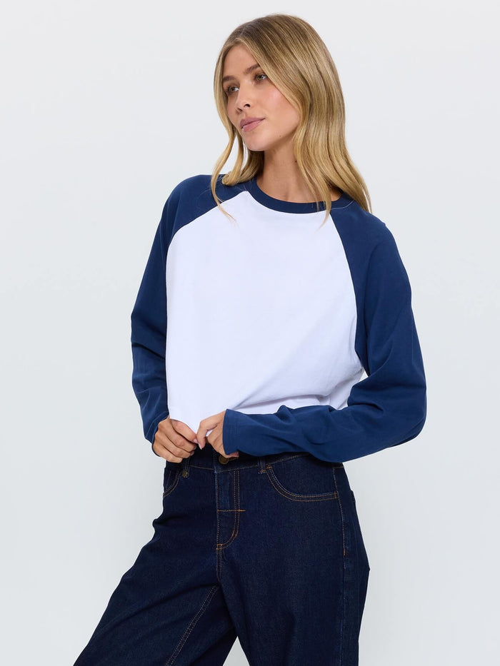 Hot Shot Long Sleeve Crop Baseball Tee - Heritage Navy 4
