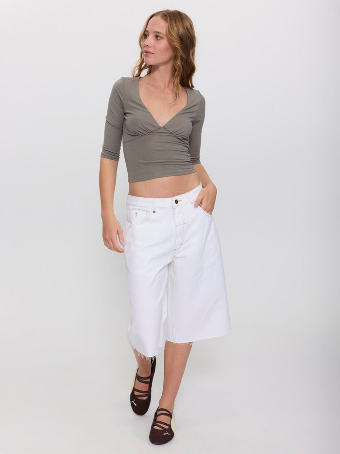 Mia V-Neck 3/4 Sleeve Top - Olive 4