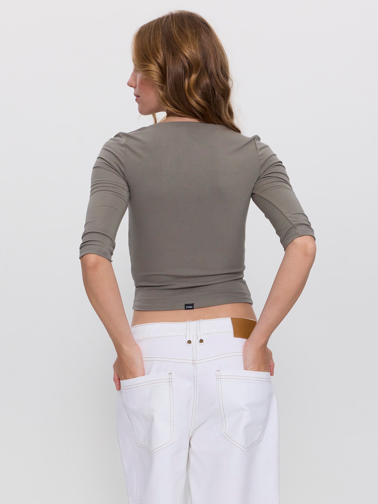 Mia V-Neck 3/4 Sleeve Top - Olive 4