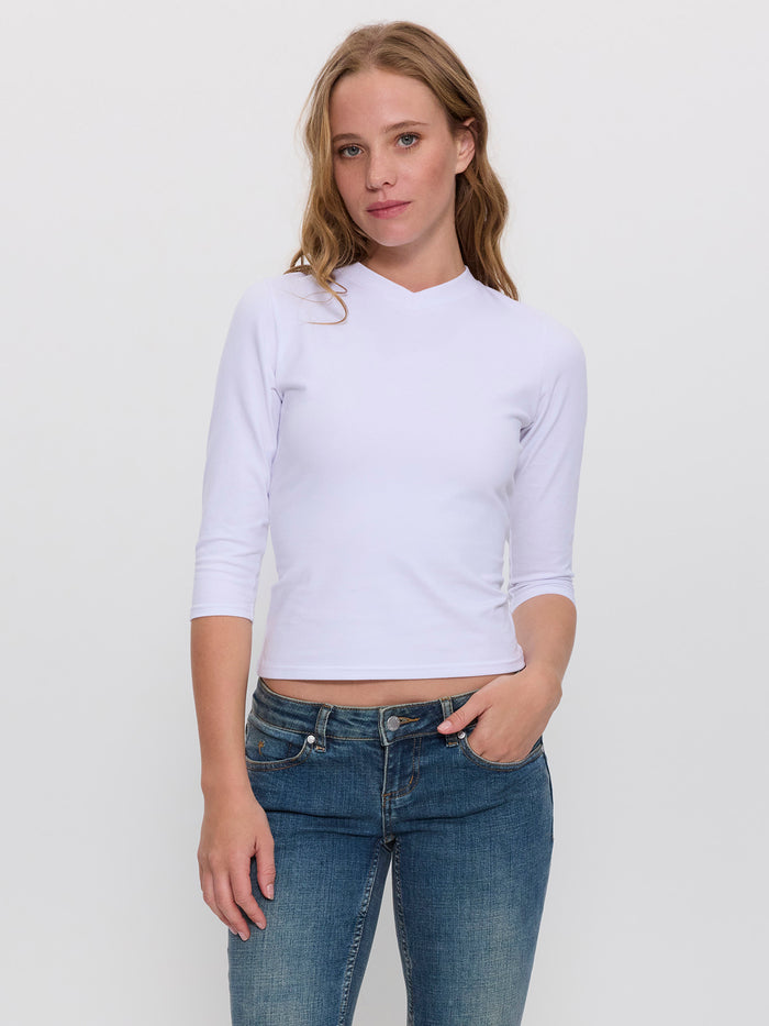 Annie V-Neck 3/4 Sleeve Top - White 4