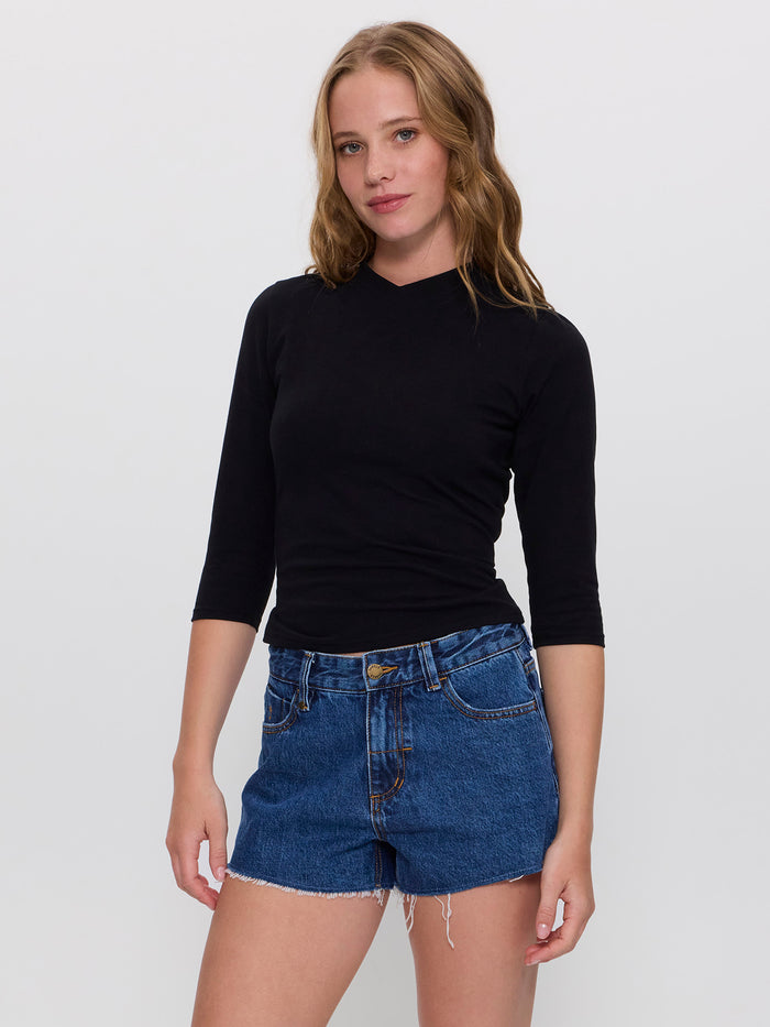 Annie V-Neck 3/4 Sleeve Top - Black 4
