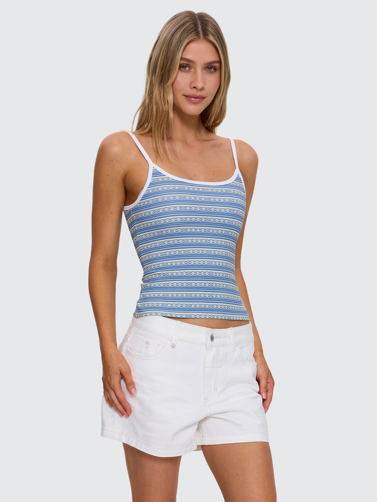 No Clue Stripe Scoop Neck Tank - Butter Blue Stripe 4