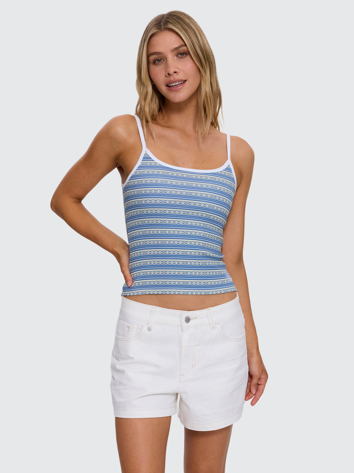 No Clue Stripe Scoop Neck Tank - Butter Blue Stripe 4