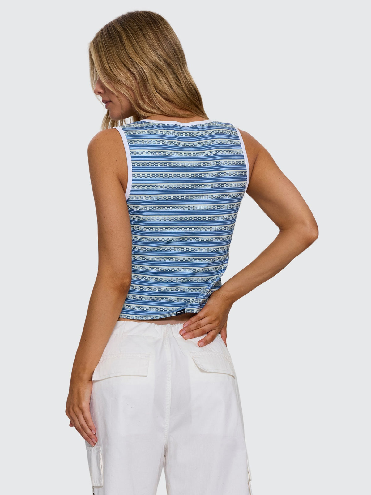 No Clue Stripe Plunge Tank - Butter Blue Stripe 4