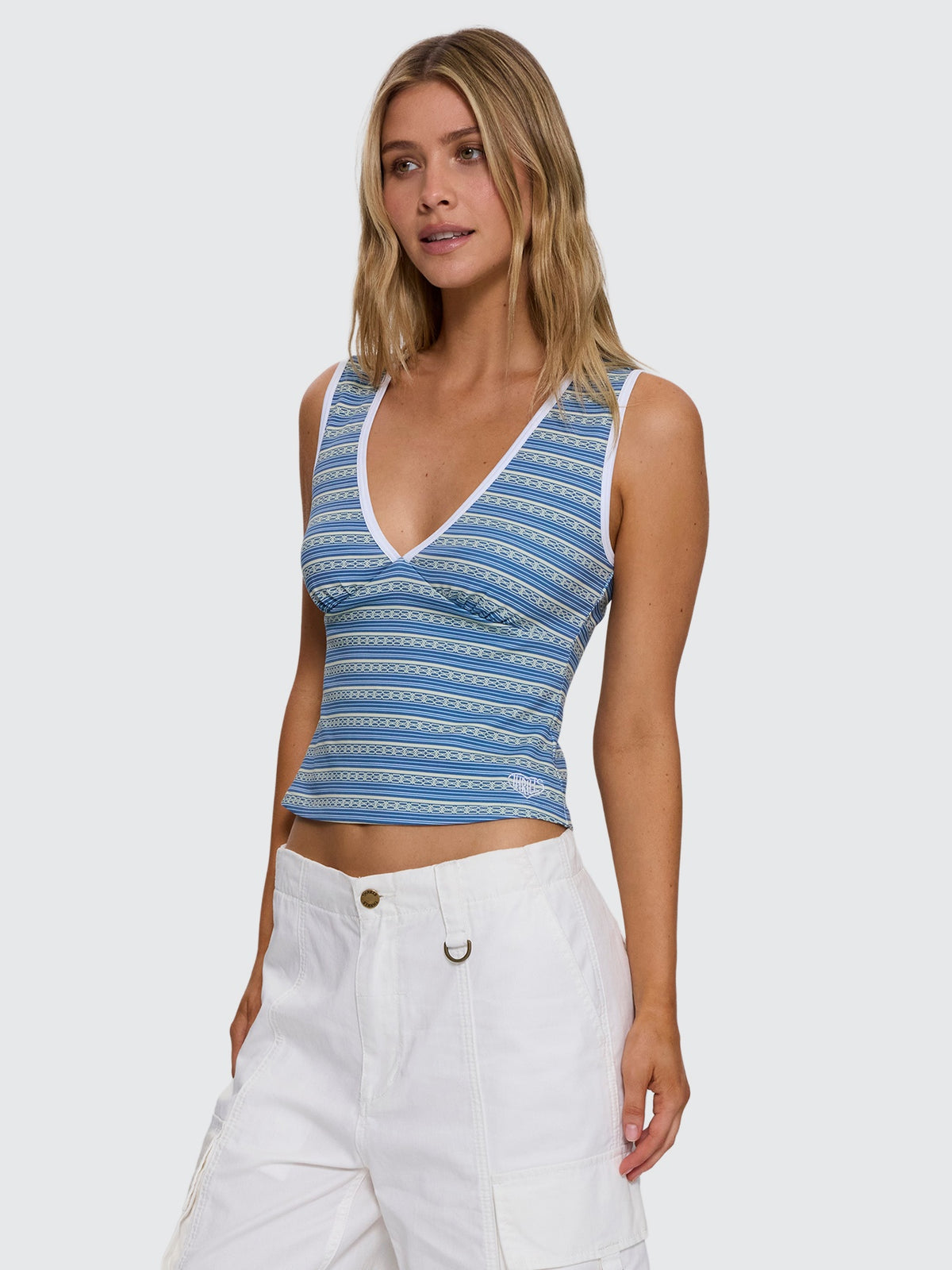 No Clue Stripe Plunge Tank - Butter Blue Stripe 4