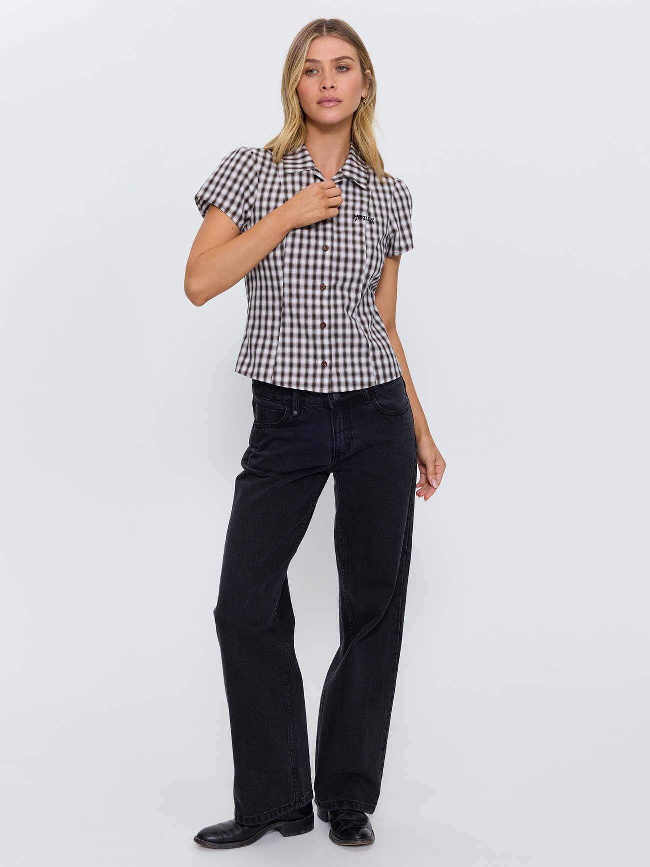 Stagger Check Short Sleeve Shirt - Black 4