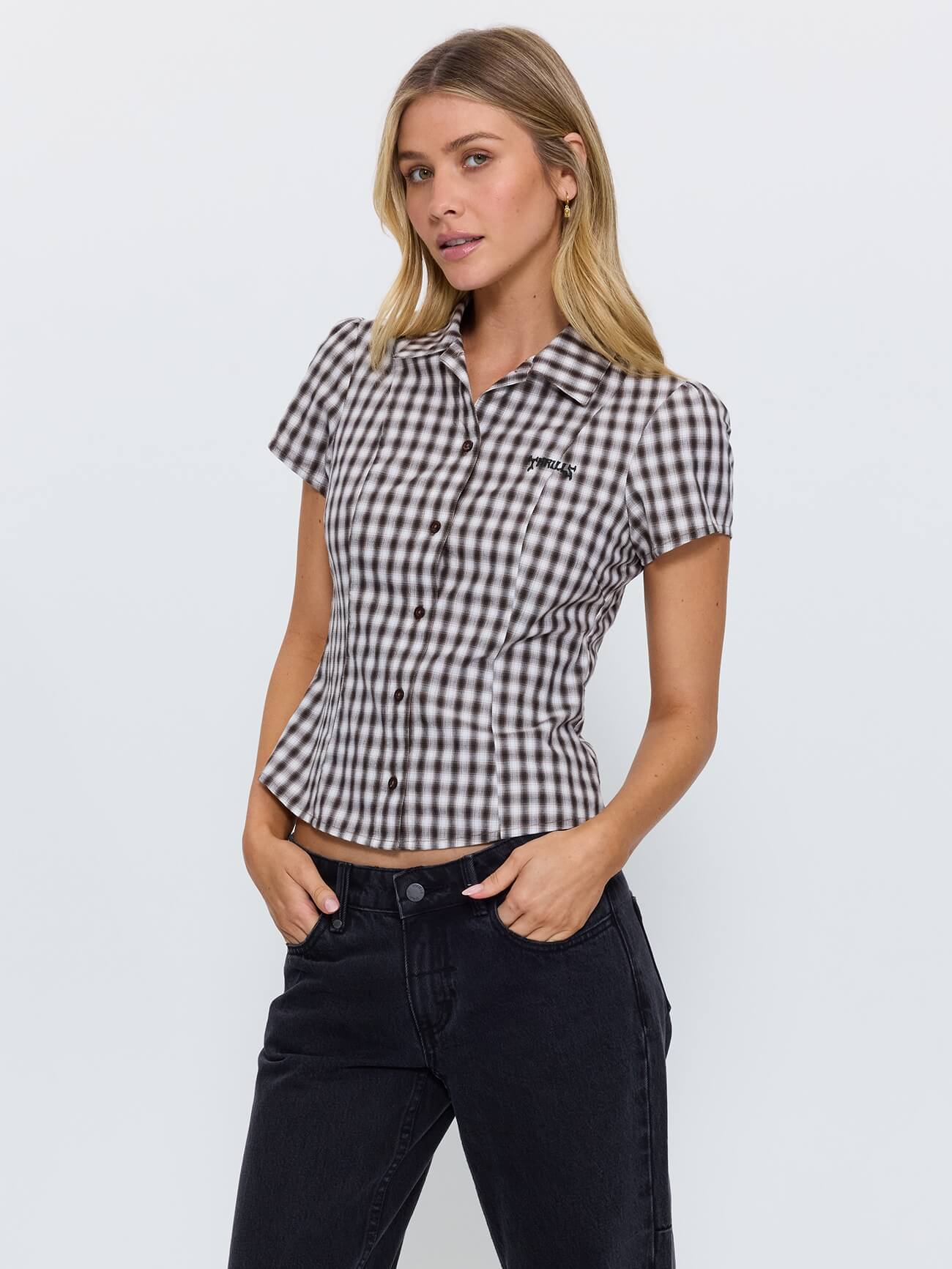 Stagger Check Short Sleeve Shirt - Black 4