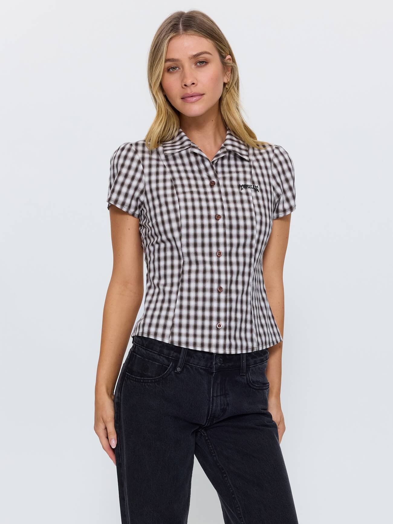 Stagger Check Short Sleeve Shirt - Black 4