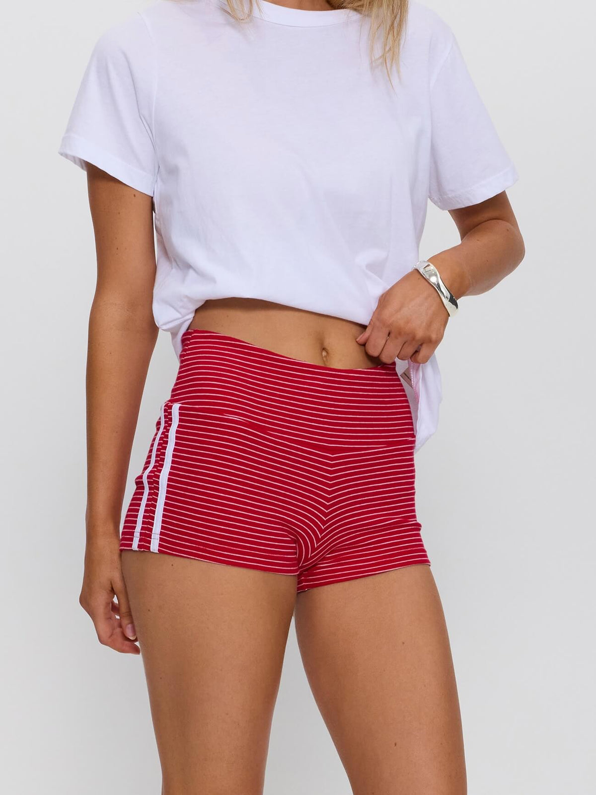 No Clue Stripe Booty Short - Ruby Red Stripe 4