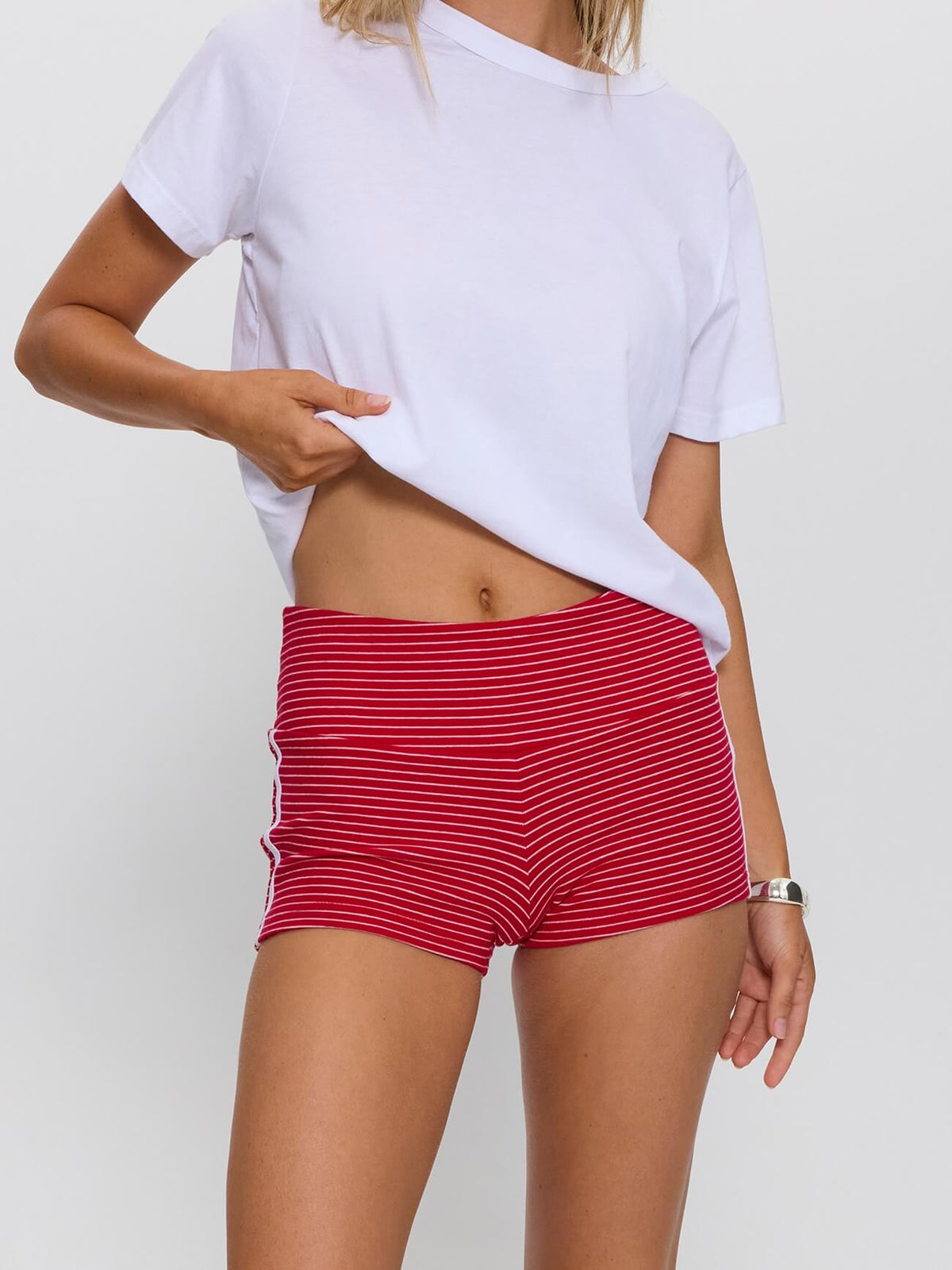 No Clue Stripe Booty Short - Ruby Red Stripe 4