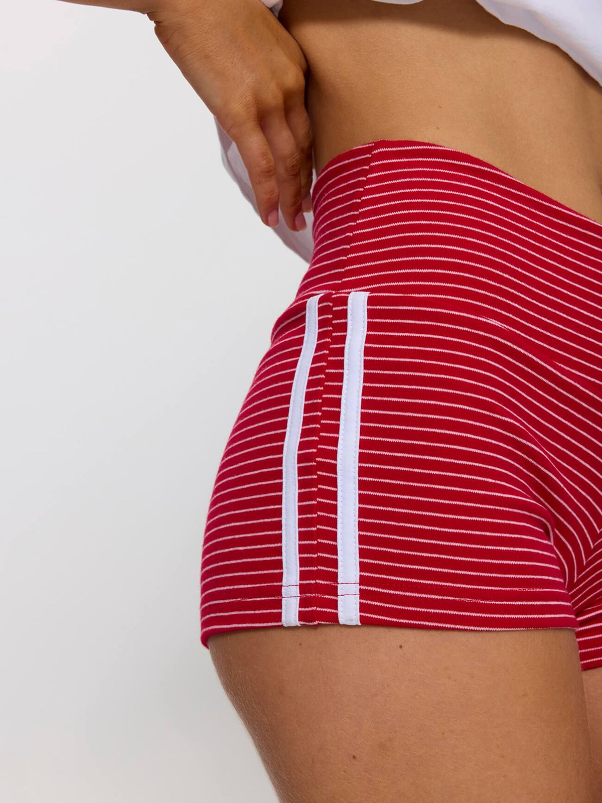 No Clue Stripe Booty Short - Ruby Red Stripe 4