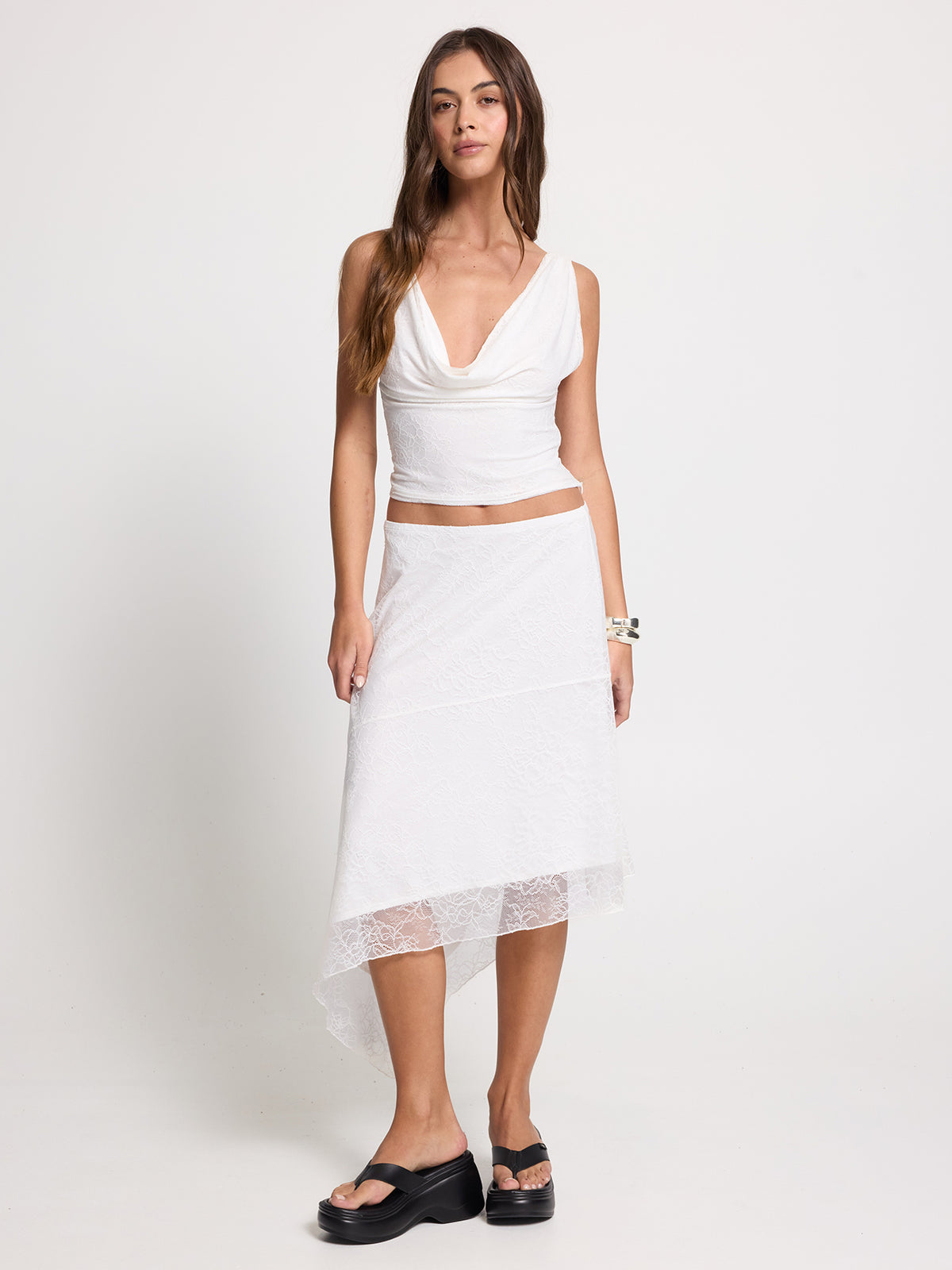 Modern Romance Cowl Neck Lace Top - White 4
