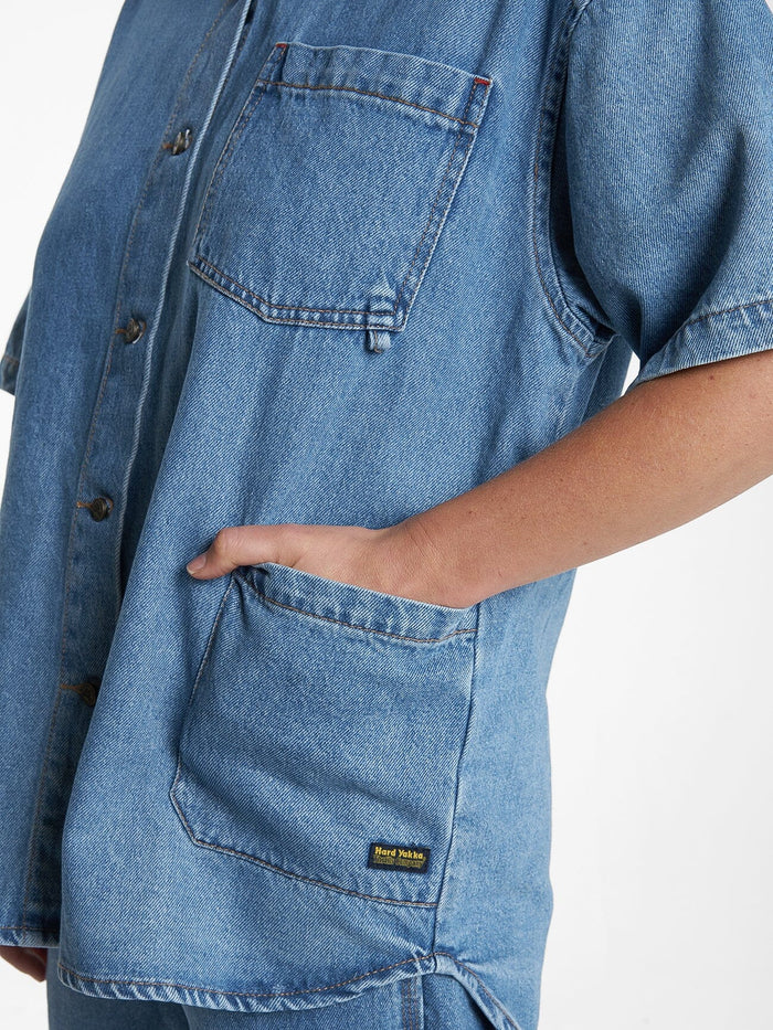 Hard Yakka X Thrills Short Sleeve Overshirt - Drill Blue