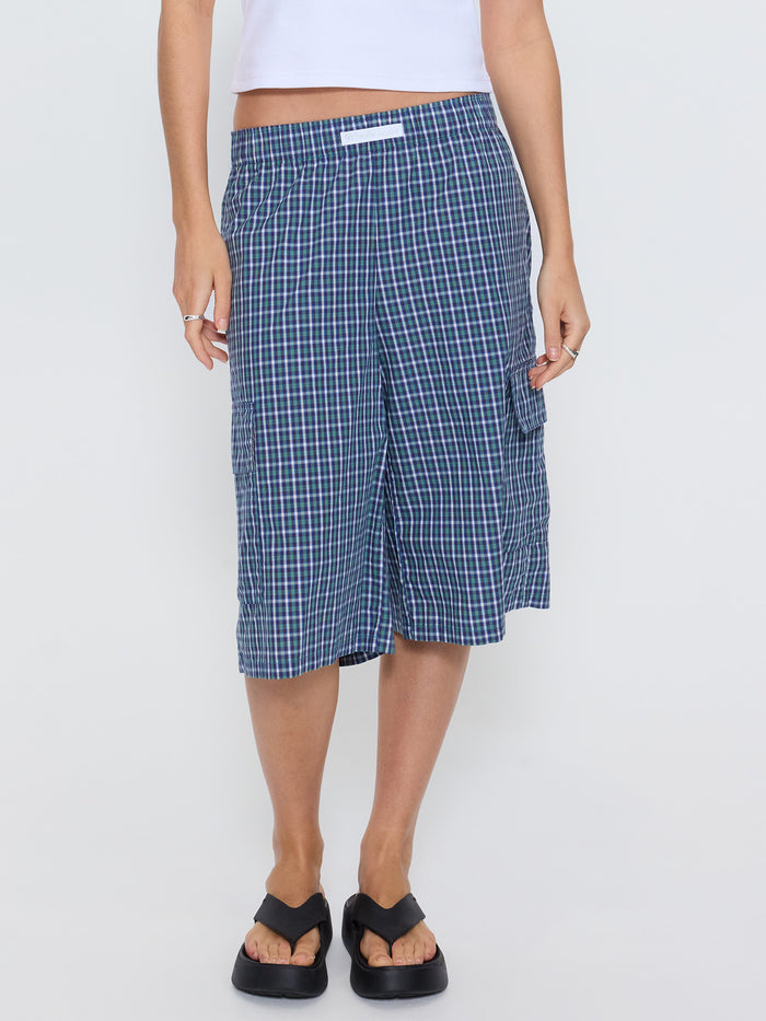 No Show Big Baggy Cargo Short - Blue Green Shirt