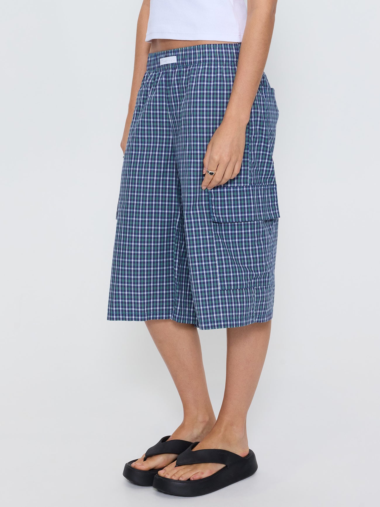 No Show Big Baggy Cargo Short - Blue Green Shirt