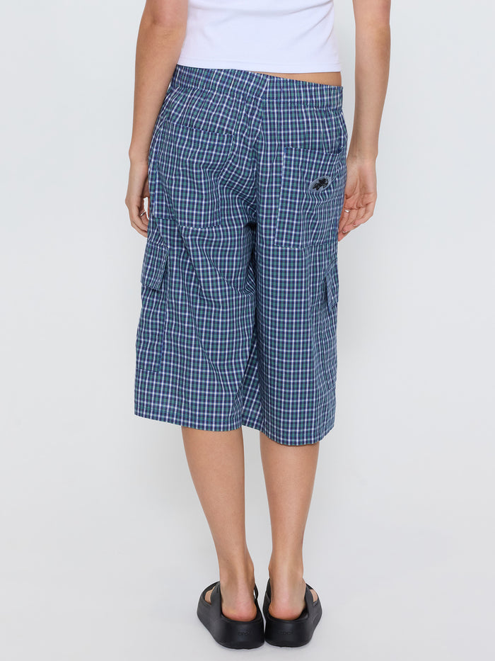 No Show Big Baggy Cargo Short - Blue Green Shirt