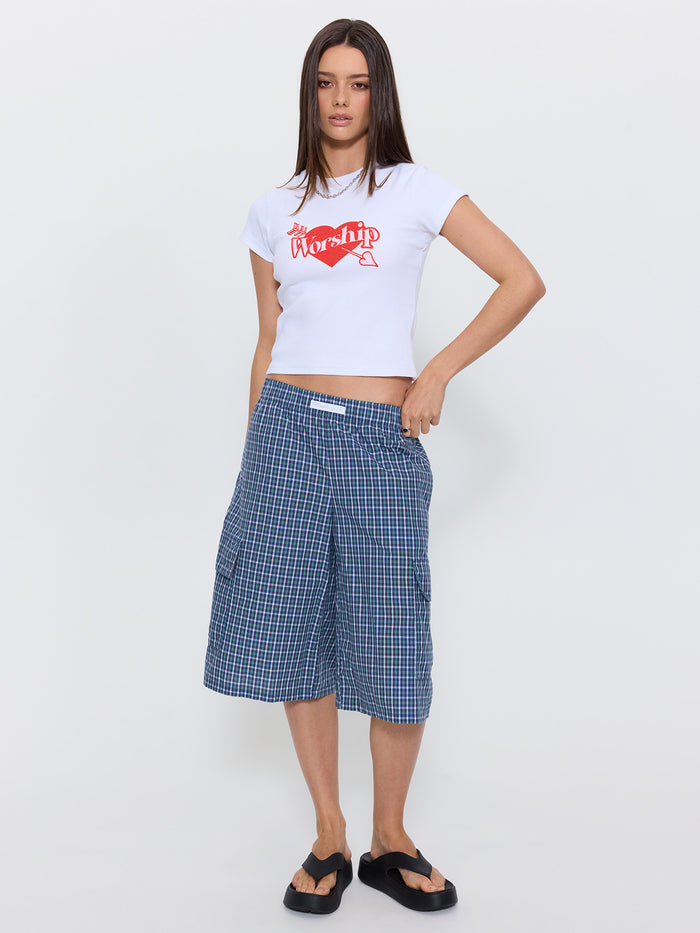 No Show Big Baggy Cargo Short - Blue Green Shirt