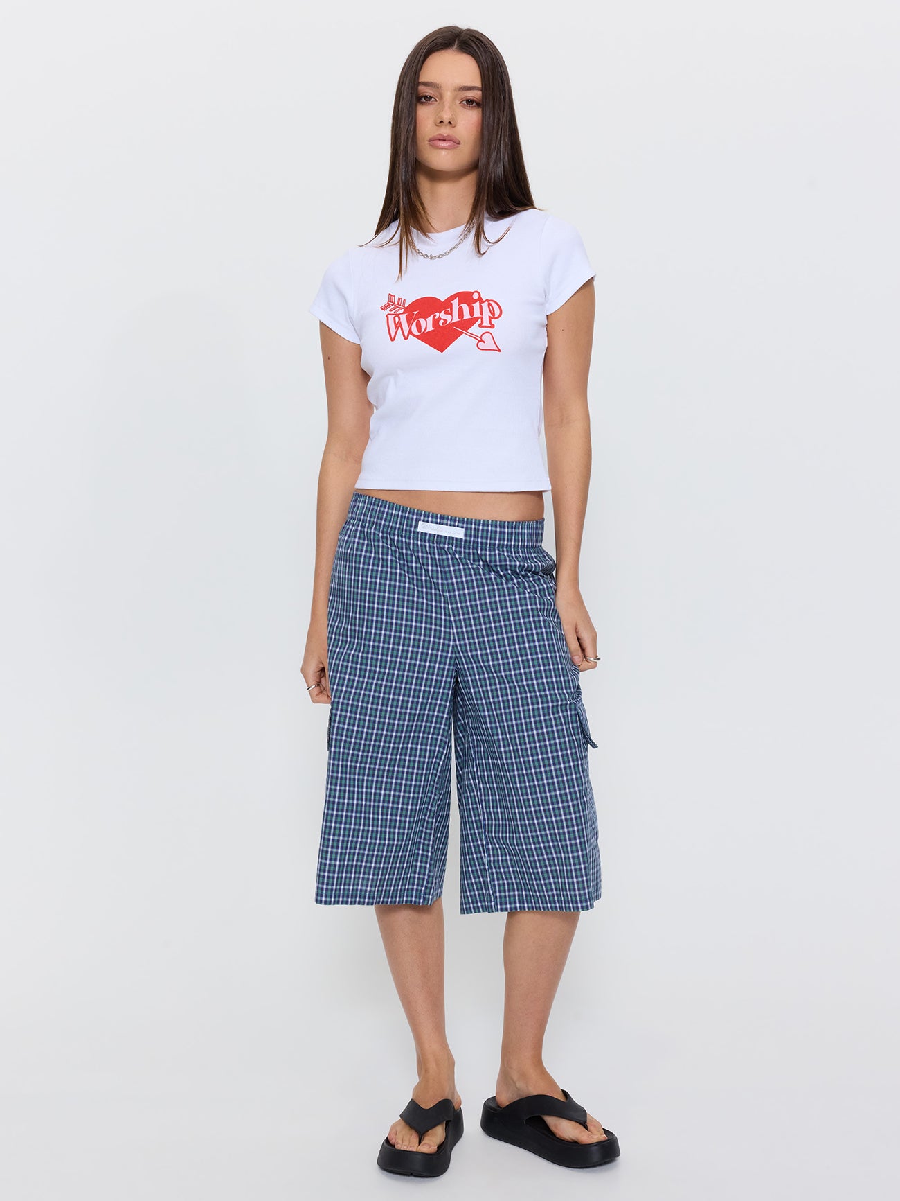 No Show Big Baggy Cargo Short - Blue Green Shirt