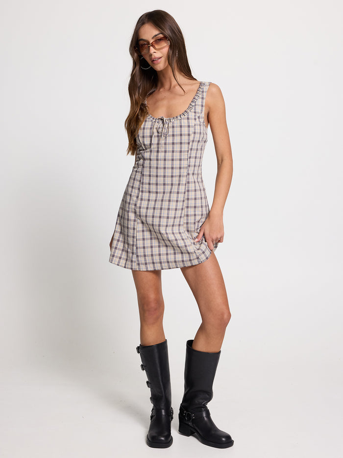 Pay Attention Bustier Mini Dress - Tan - Blue 4