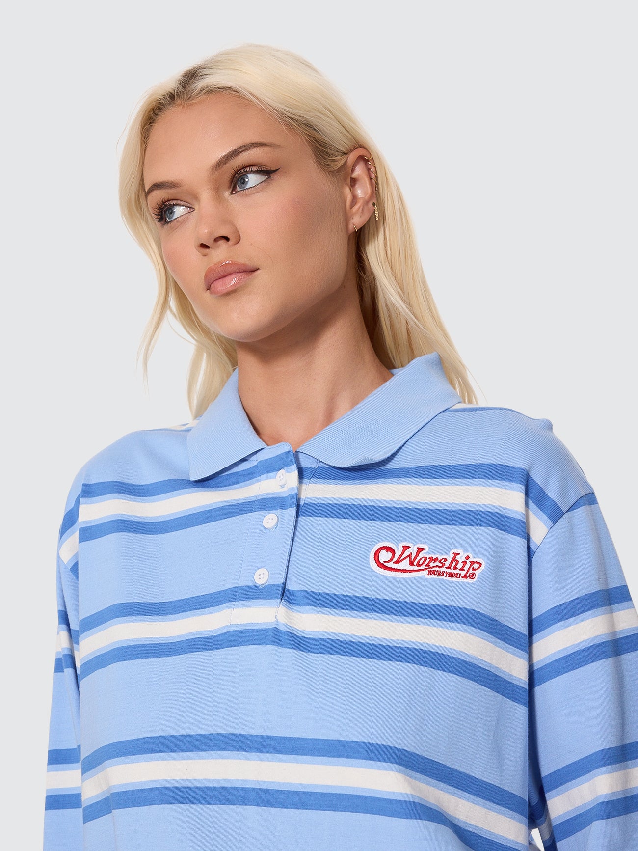 Yours Truly Striped Long Sleeve Polo - Dream Blue
