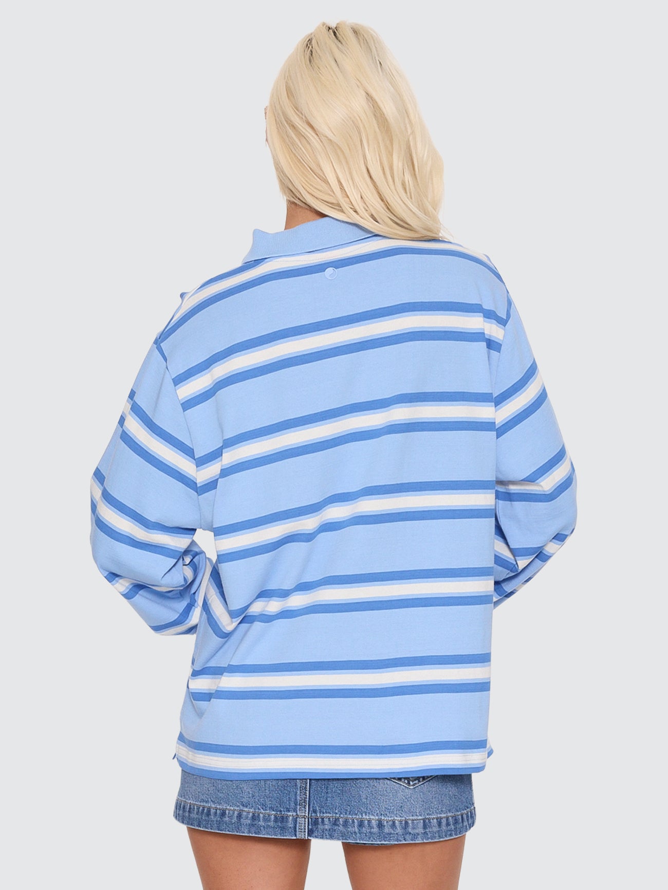 Yours Truly Striped Long Sleeve Polo - Dream Blue