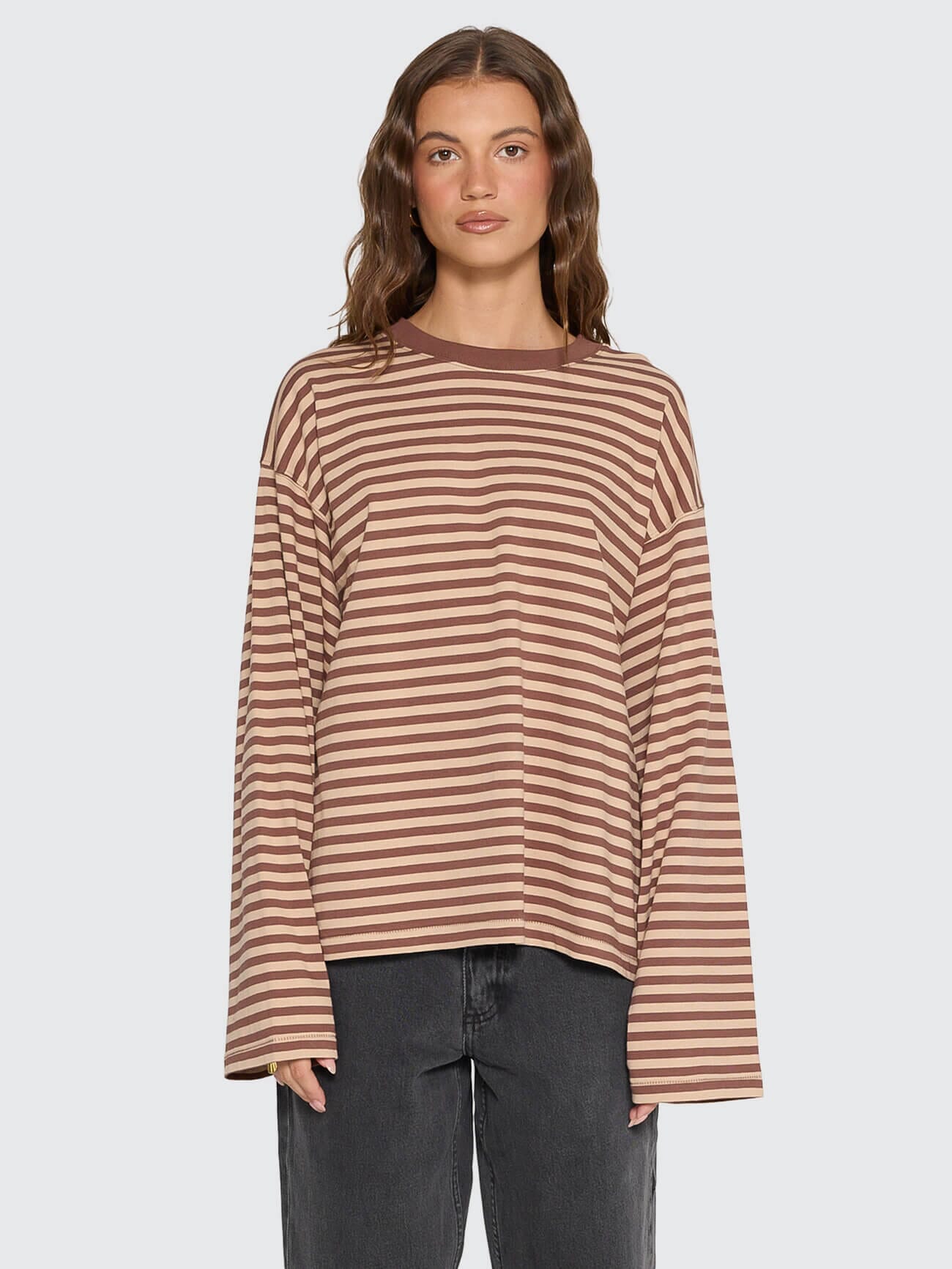 Muse Long Sleeve Oversize Tee - Choc Brown Stripe | Thrills Co.