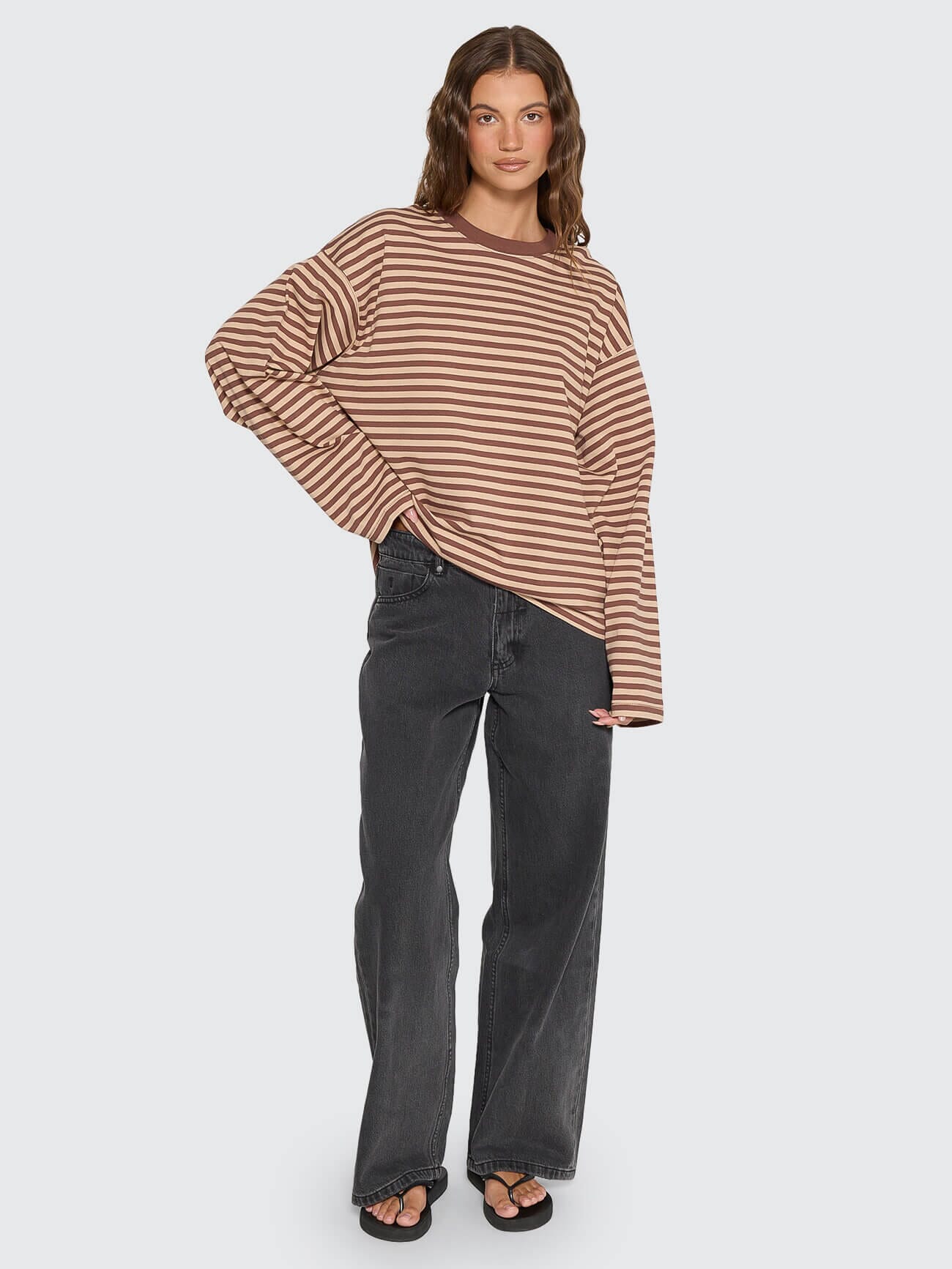 Muse Long Sleeve Oversize Tee - Choc Brown Stripe | Thrills Co.