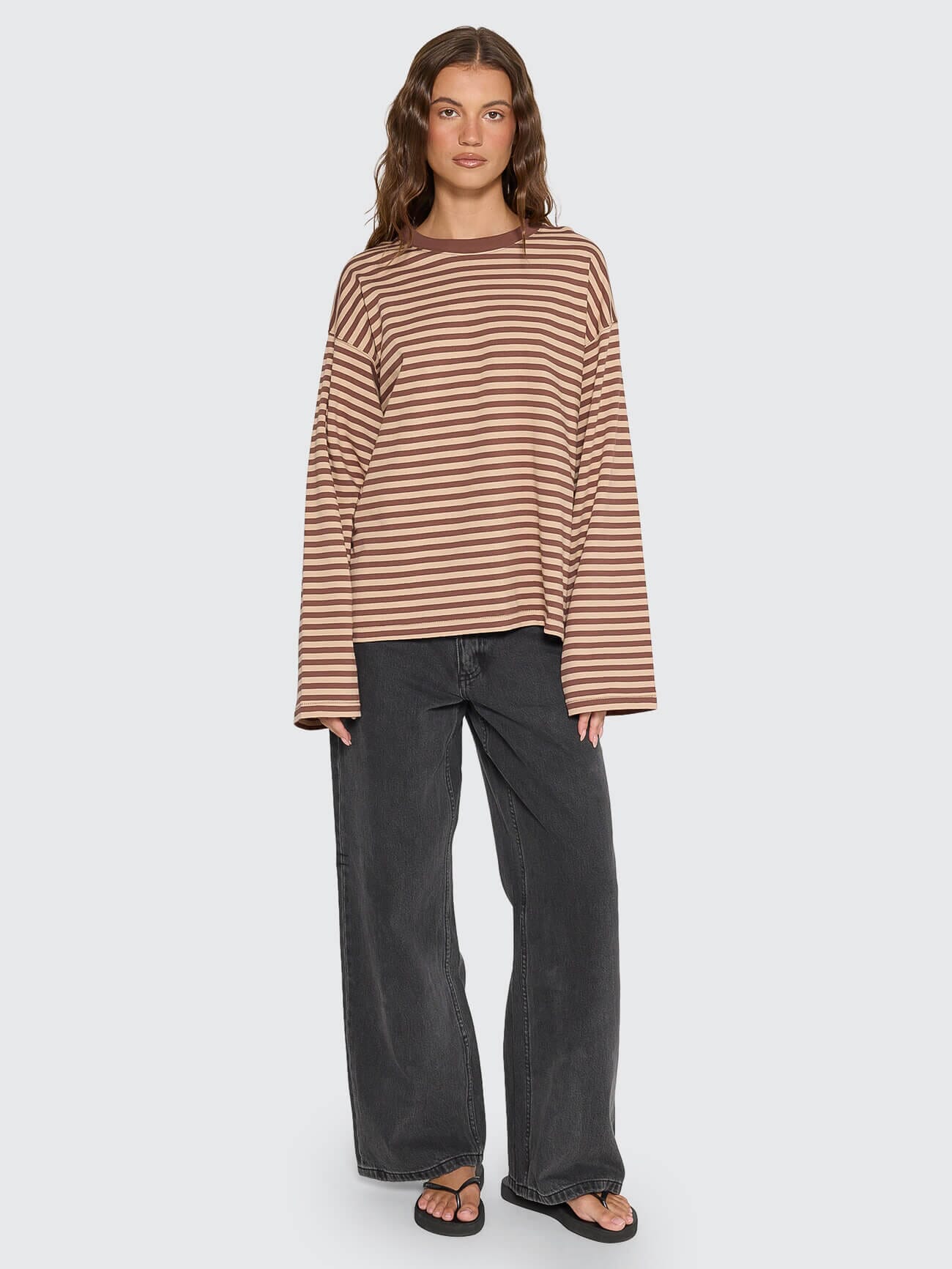 Muse Long Sleeve Oversize Tee - Choc Brown Stripe | Thrills Co.