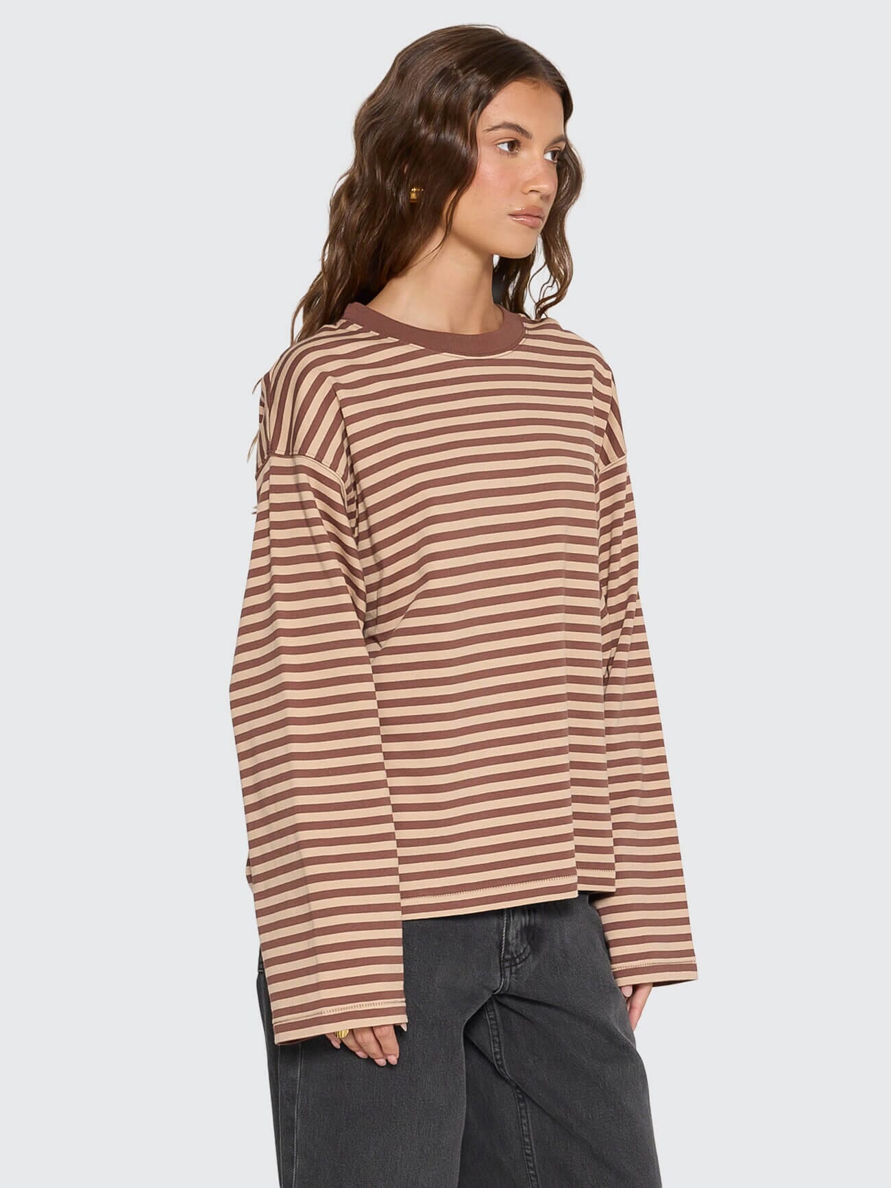 Muse Long Sleeve Oversize Tee - Choc Brown Stripe | Thrills Co.