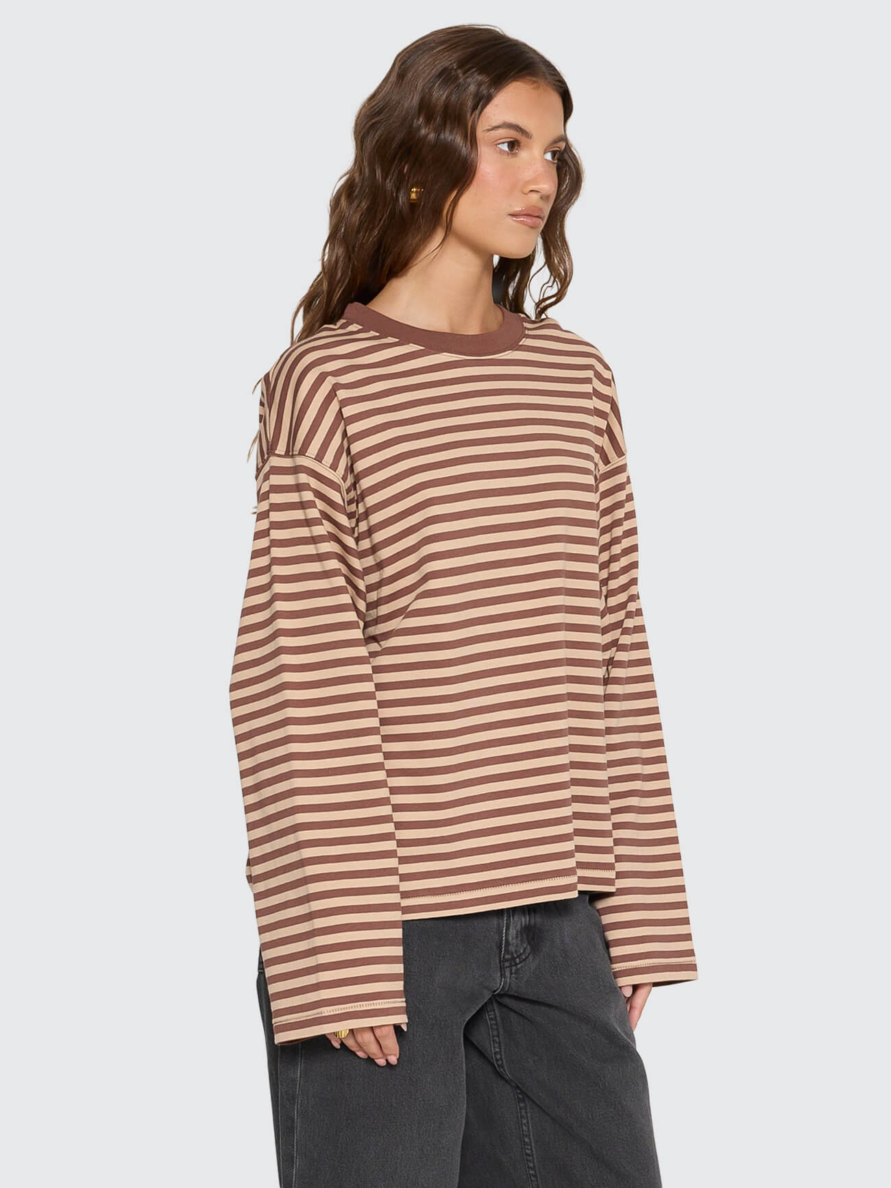 Muse Long Sleeve Oversize Tee - Choc Brown Stripe 4