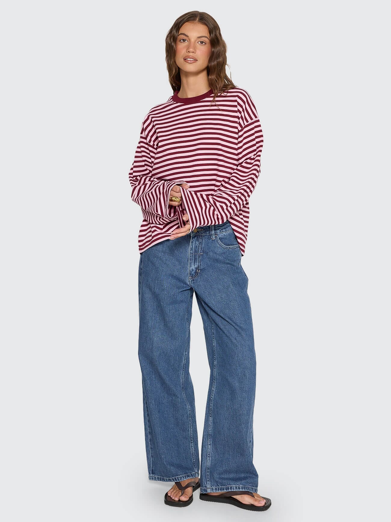 Muse Long Sleeve Oversize Tee - Cherry Red Stripe | Thrills Co.