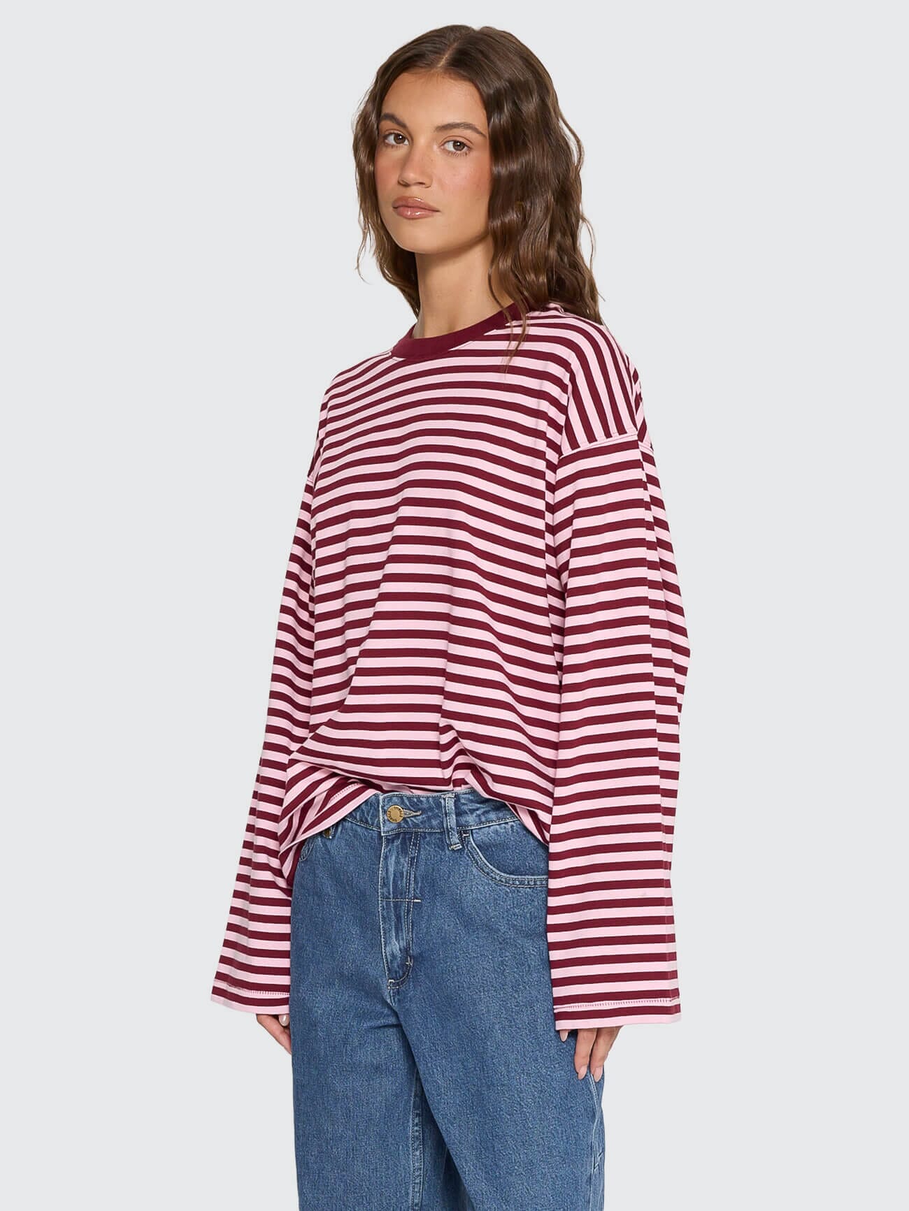Muse Long Sleeve Oversize Tee - Cherry Red Stripe | Thrills Co.