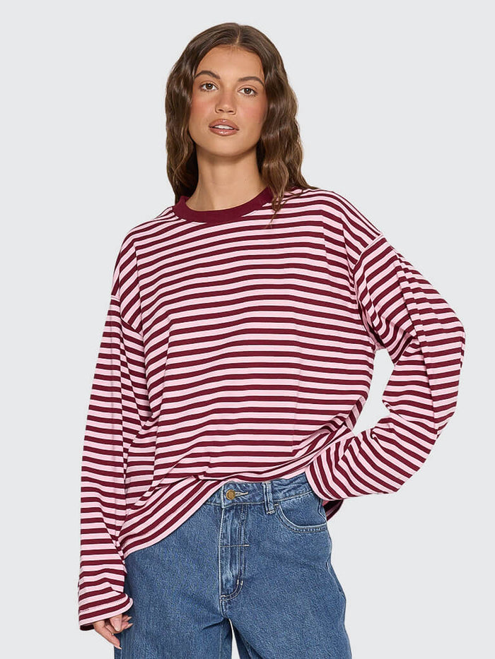 Muse Long Sleeve Oversize Tee - Cherry Red Stripe 4