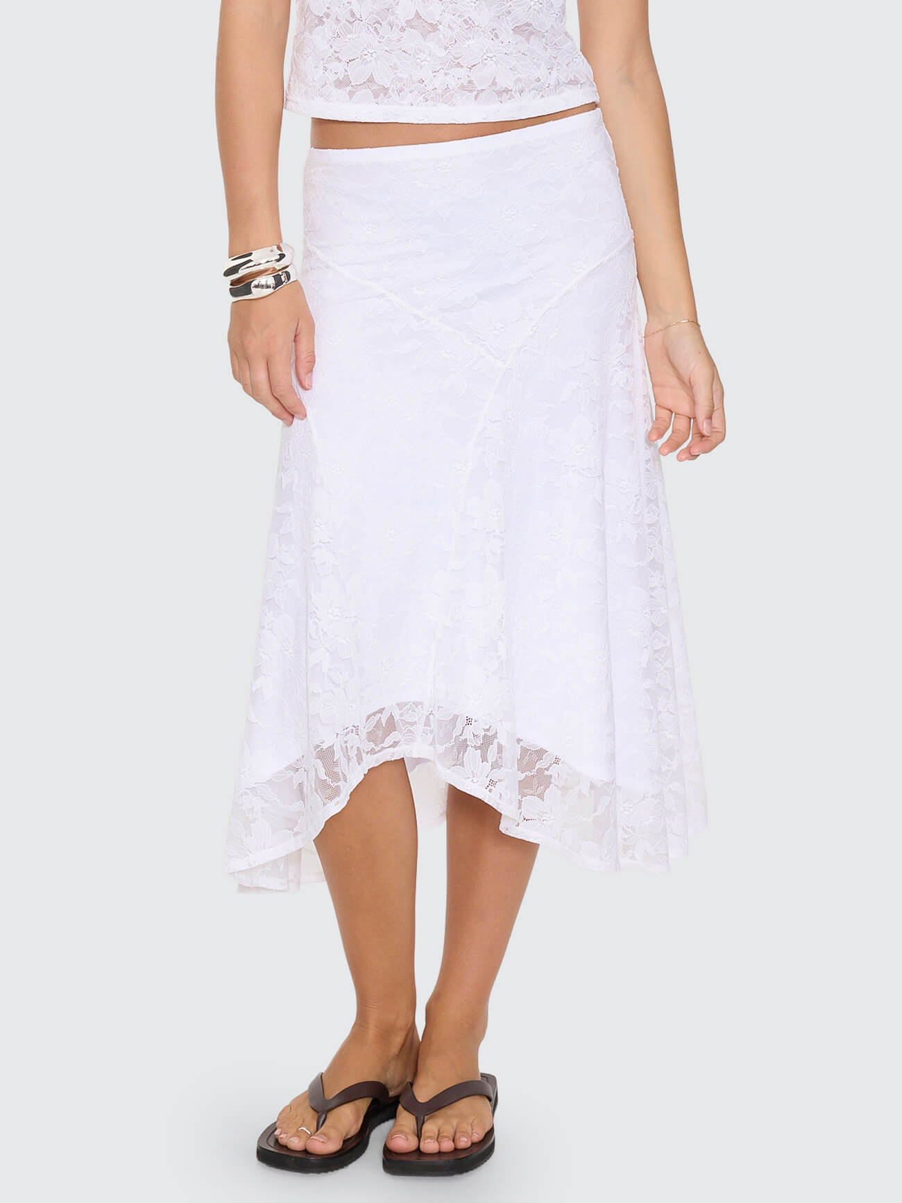 Sienna Lace Midi Skirt - White