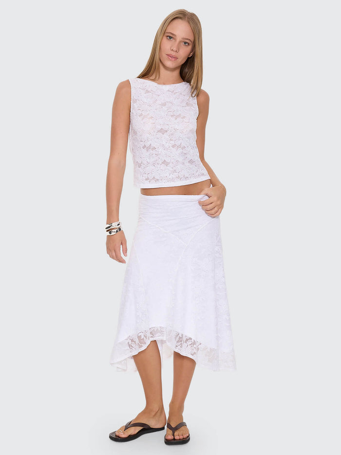 Sienna Lace Midi Skirt - White