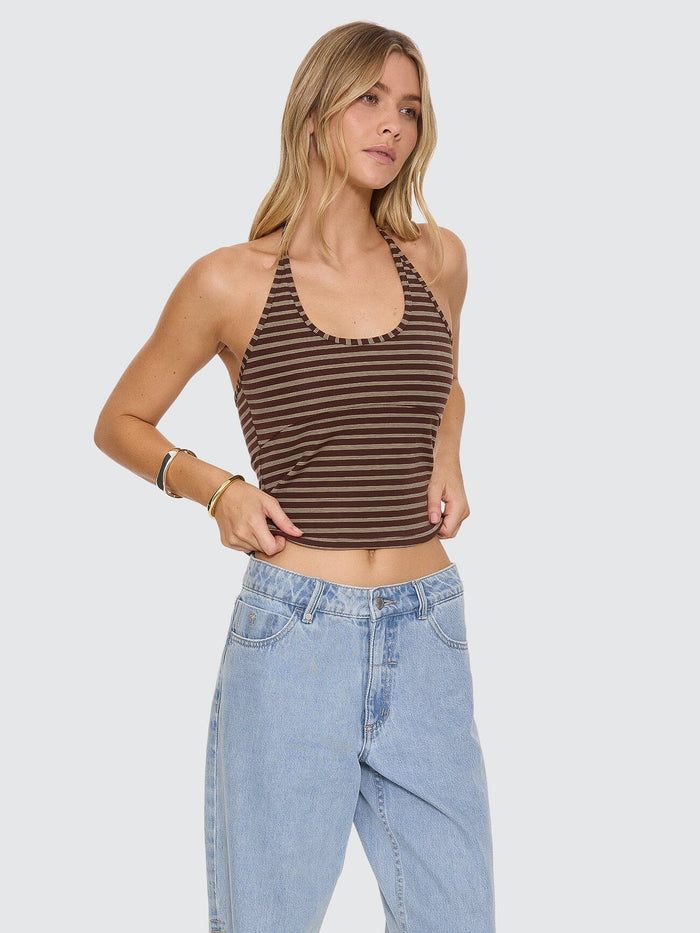 Ottoman Halter Top - Cocoa Stripe
