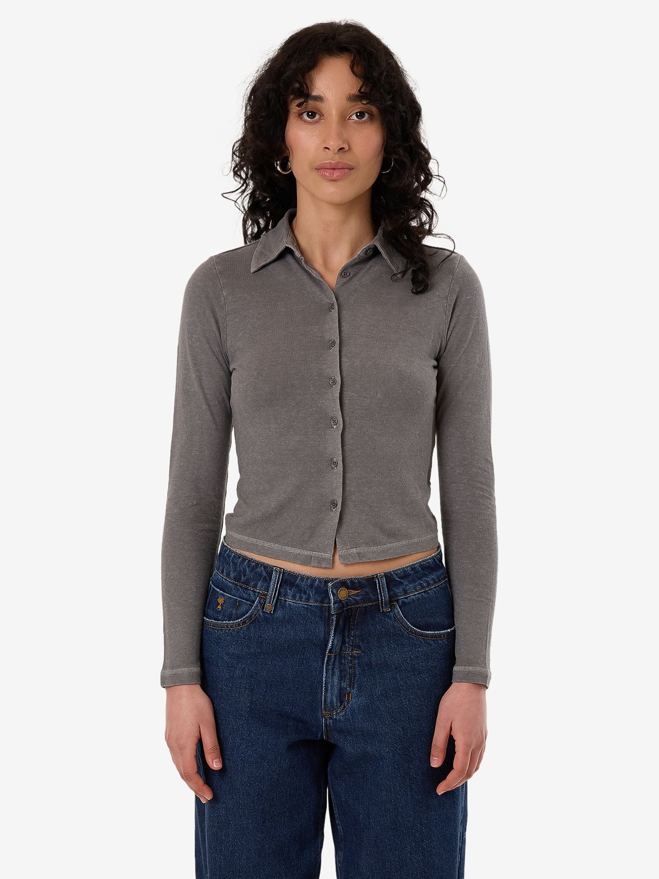 Hemp Collared Long Sleeve - Grey Ash