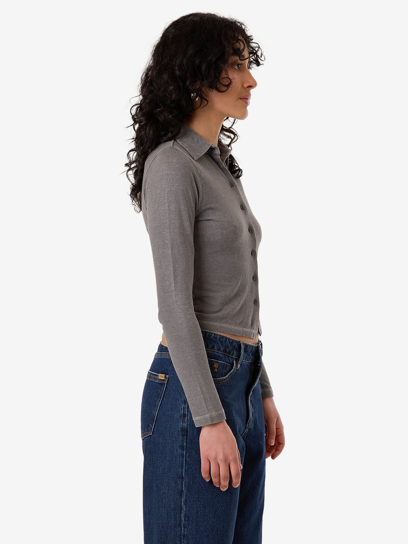 Hemp Collared Long Sleeve - Grey Ash