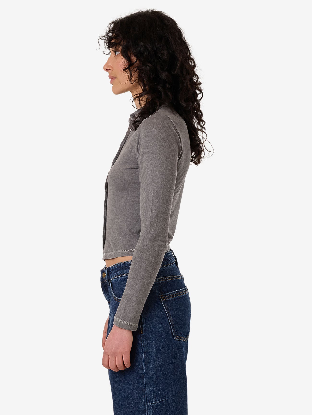 Hemp Collared Long Sleeve - Grey Ash