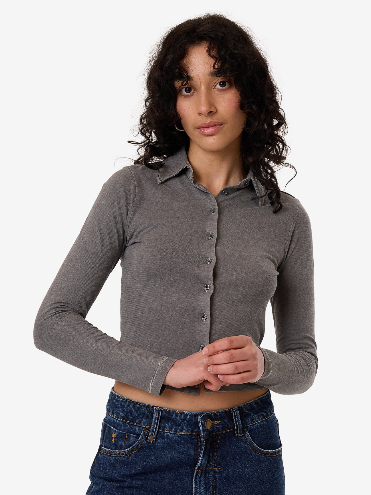 Hemp Collared Long Sleeve - Grey Ash