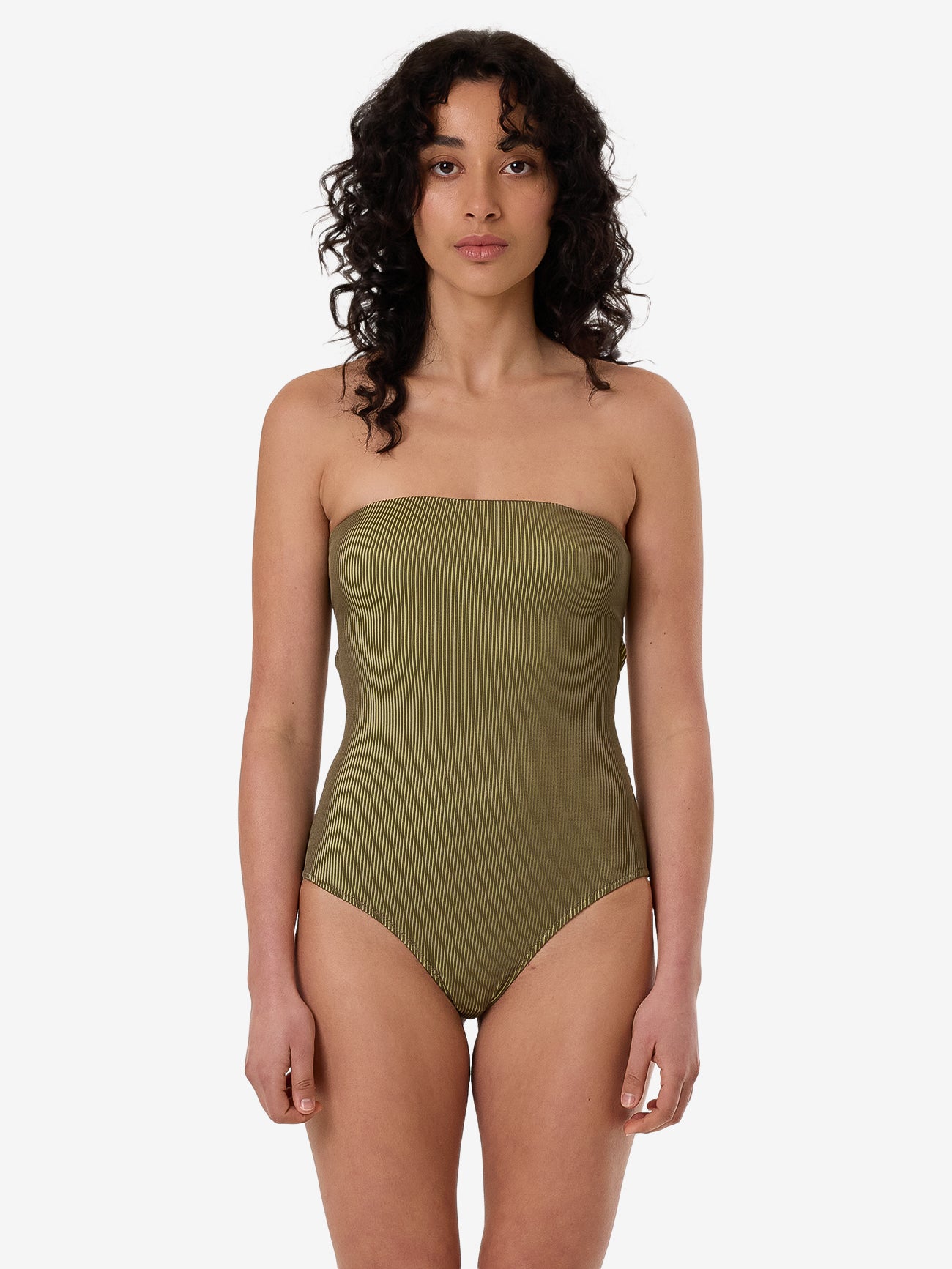 Alba Rib Strapless One Piece - Pickle Green 4