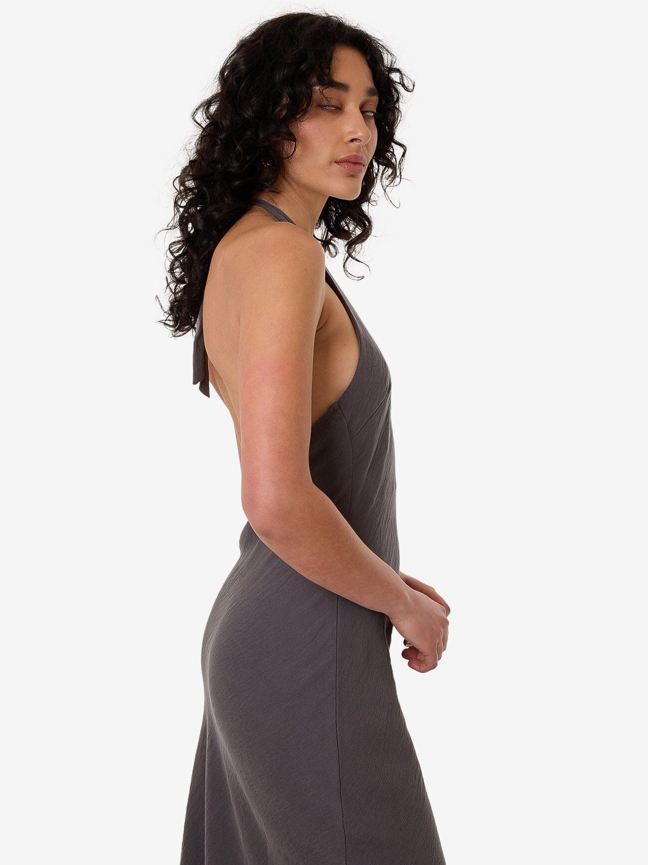 Rumi Halter Bias Dress - Charcoal 4