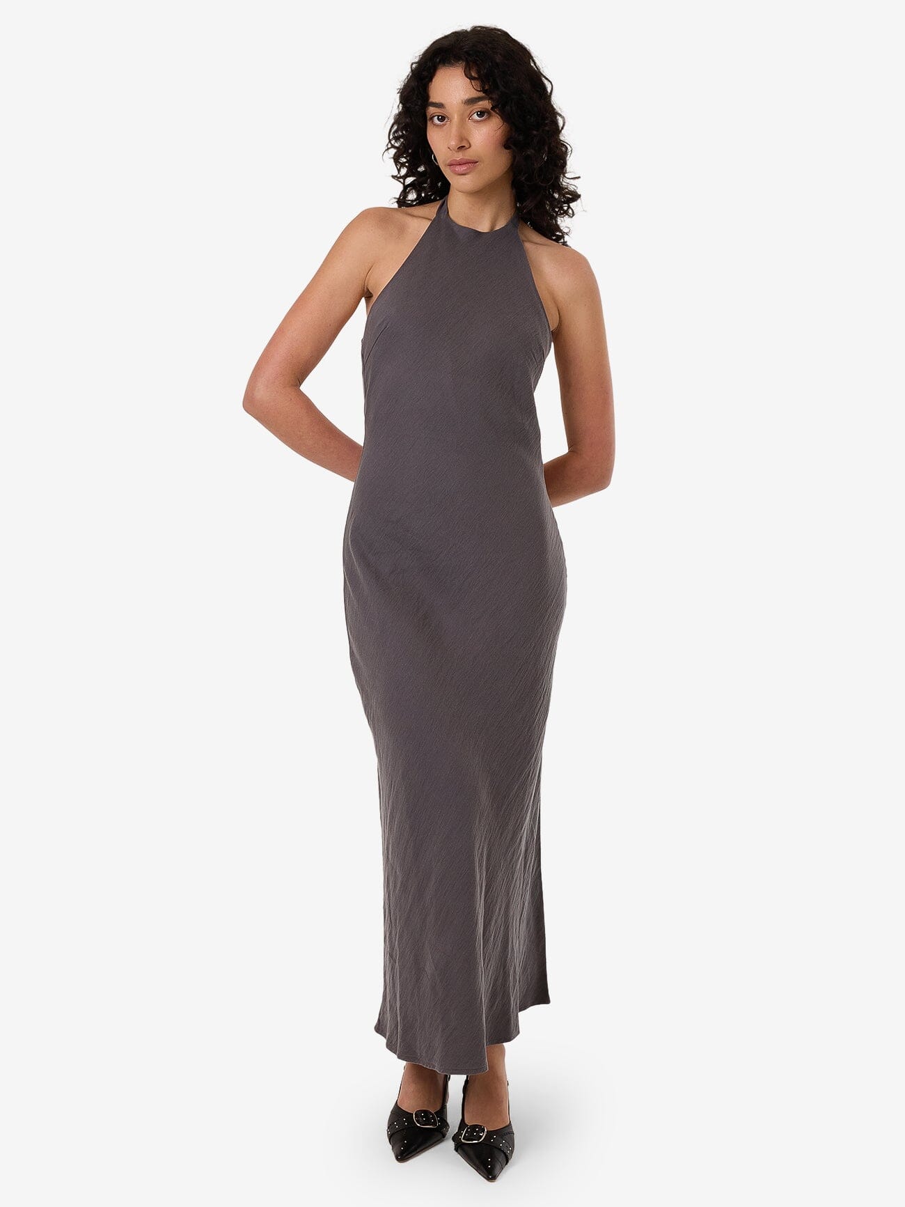 Rumi Halter Bias Dress - Charcoal 4