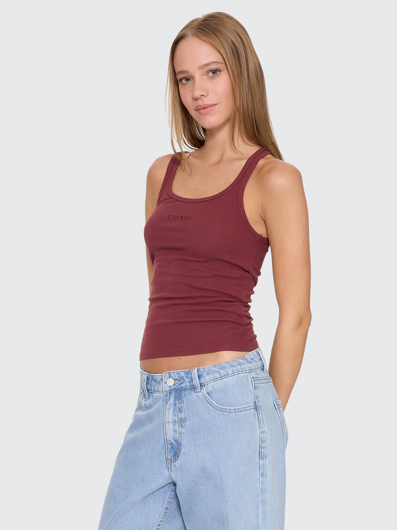 Minimal Thrills Scoop Tank - New Maroon 4