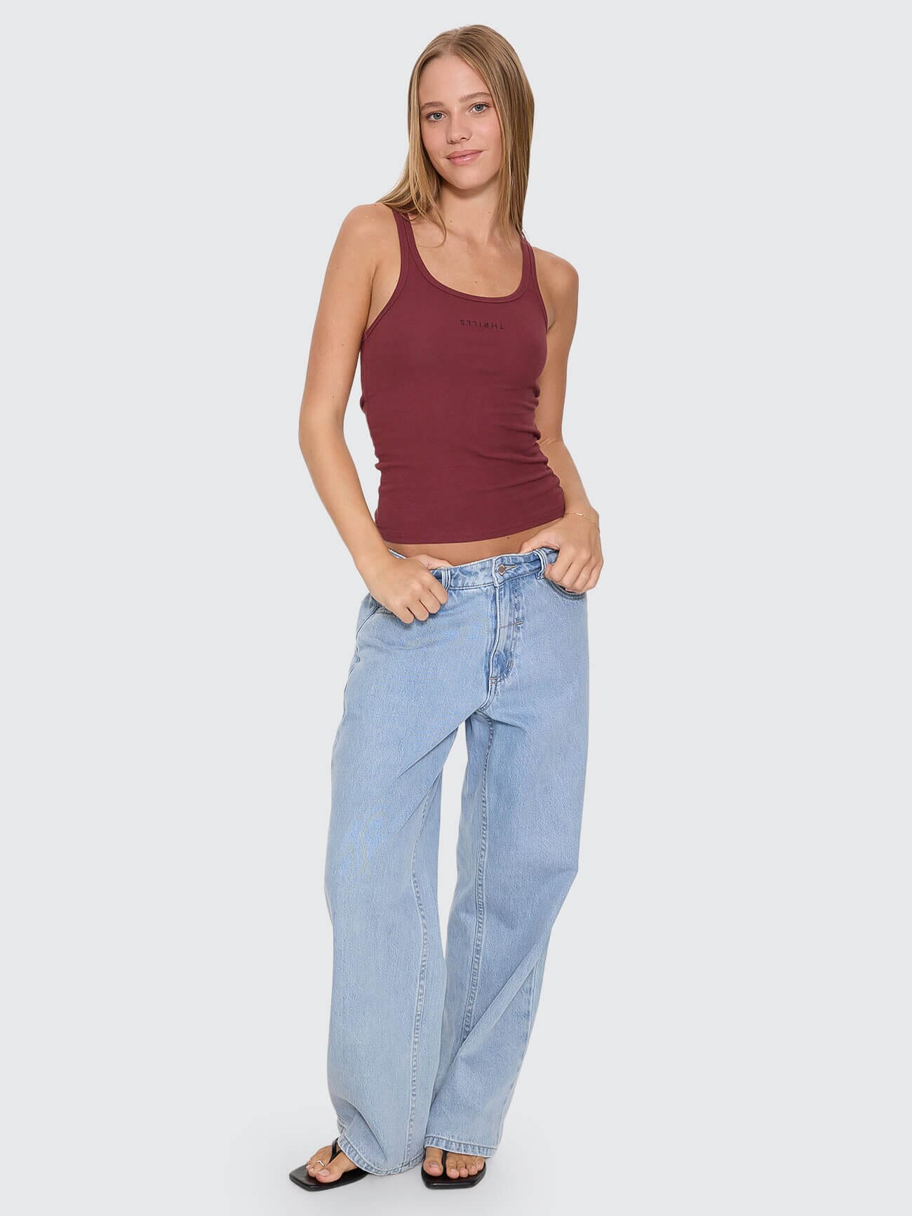 Minimal Thrills Scoop Tank - New Maroon 4