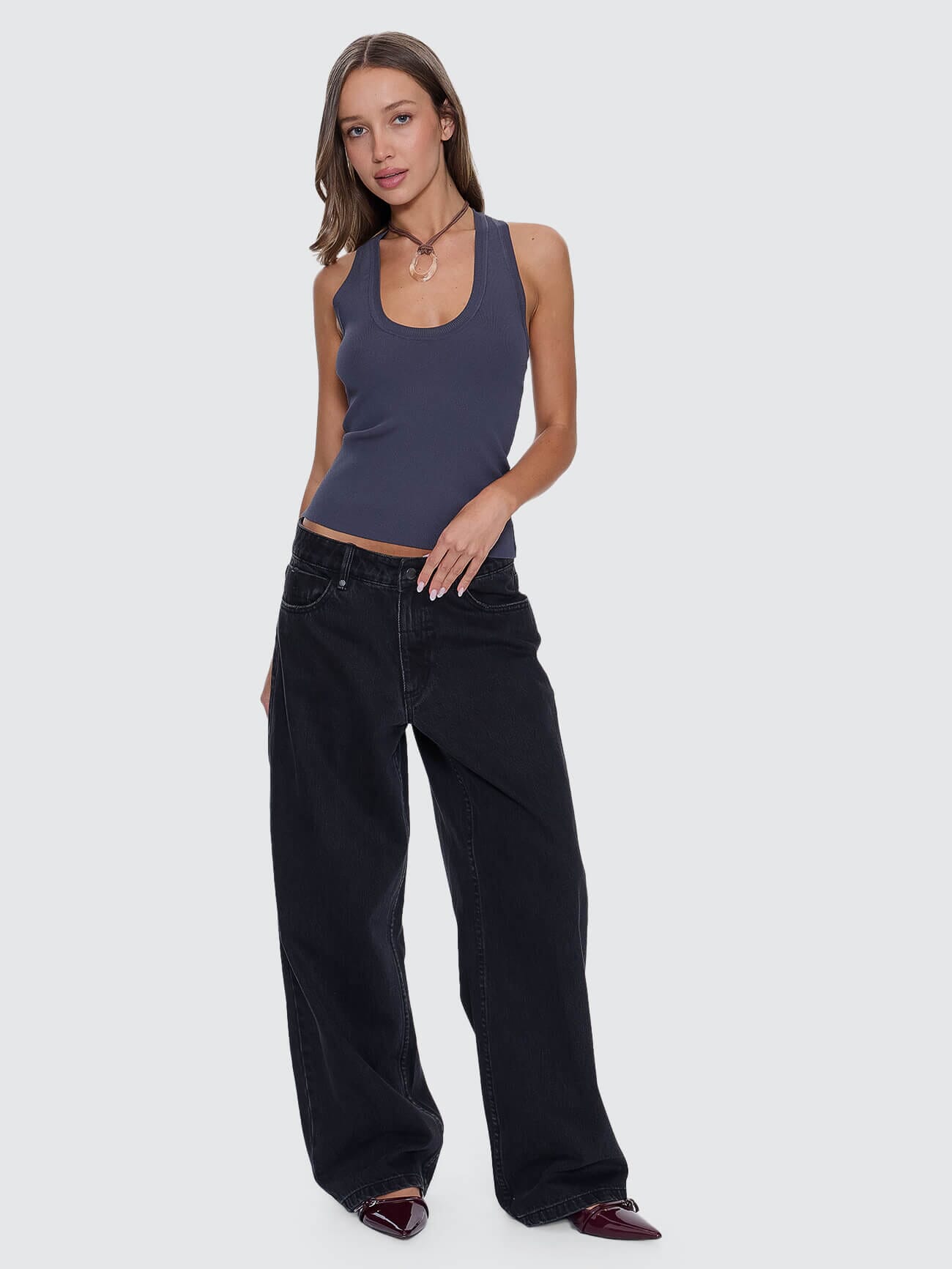 Astra V Neck Tank - Carbon 4