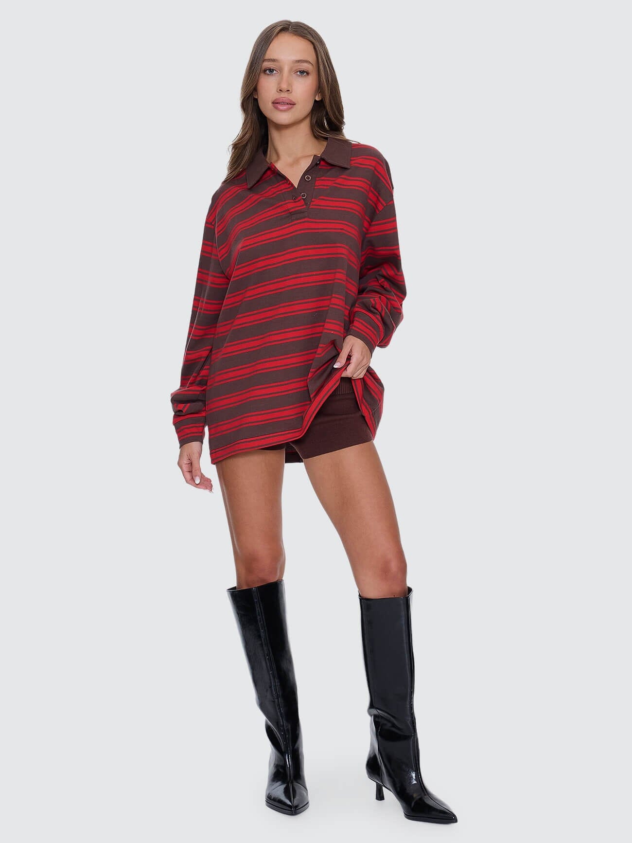 Conditions Apply Stripe Long Sleeve Polo - Bitter Chocolate 4