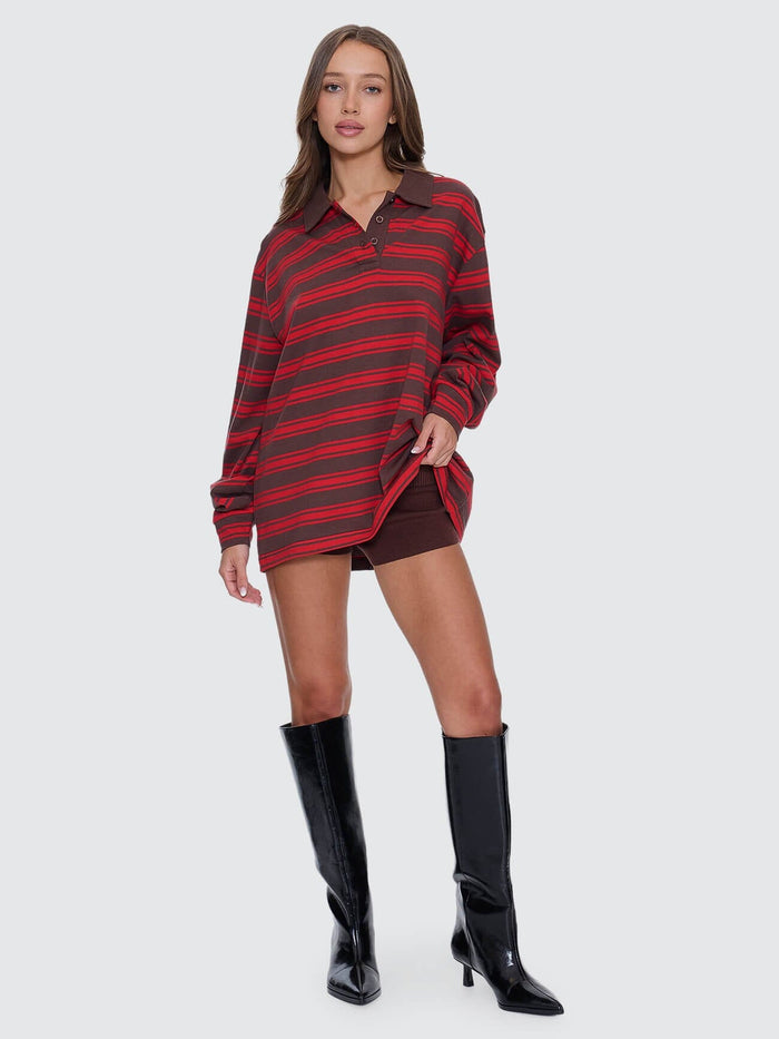 Conditions Apply Stripe Long Sleeve Polo - Bitter Chocolate 4